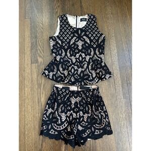 Bardot Junior Girls Black Lace Peplum Top and Shorts Set Size 10 Kids Formal